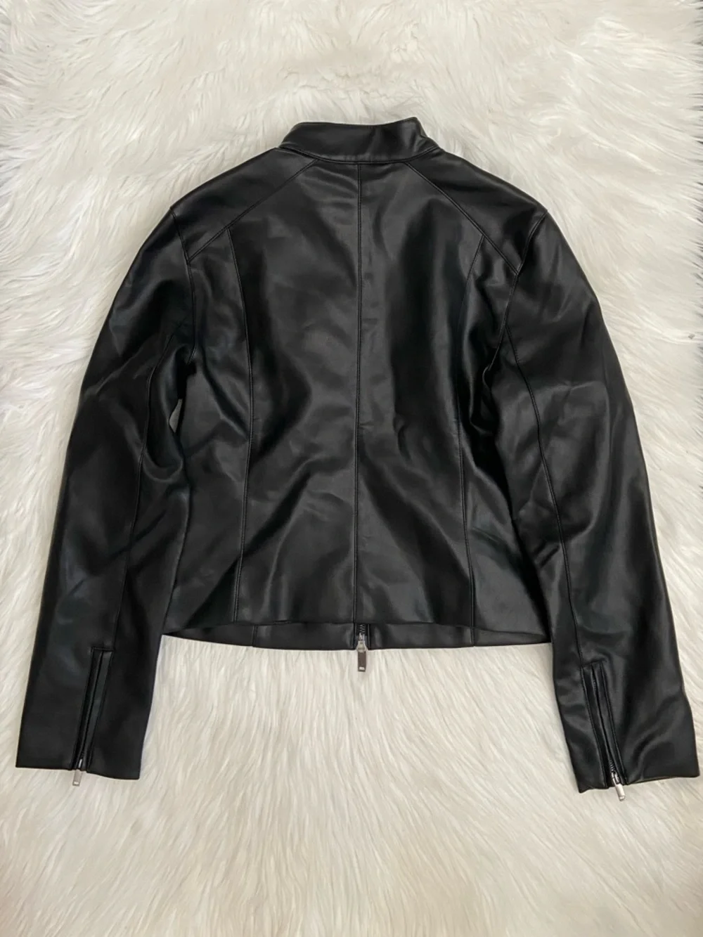 slim vegan leather mockneck jacket - Picture 13 of 14